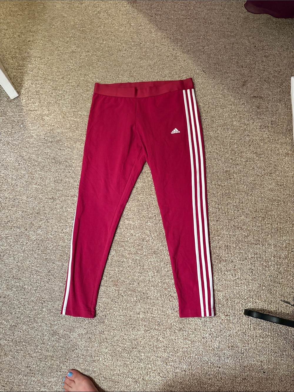 adidas Kids Burgundy Leggings with White Side Stripes